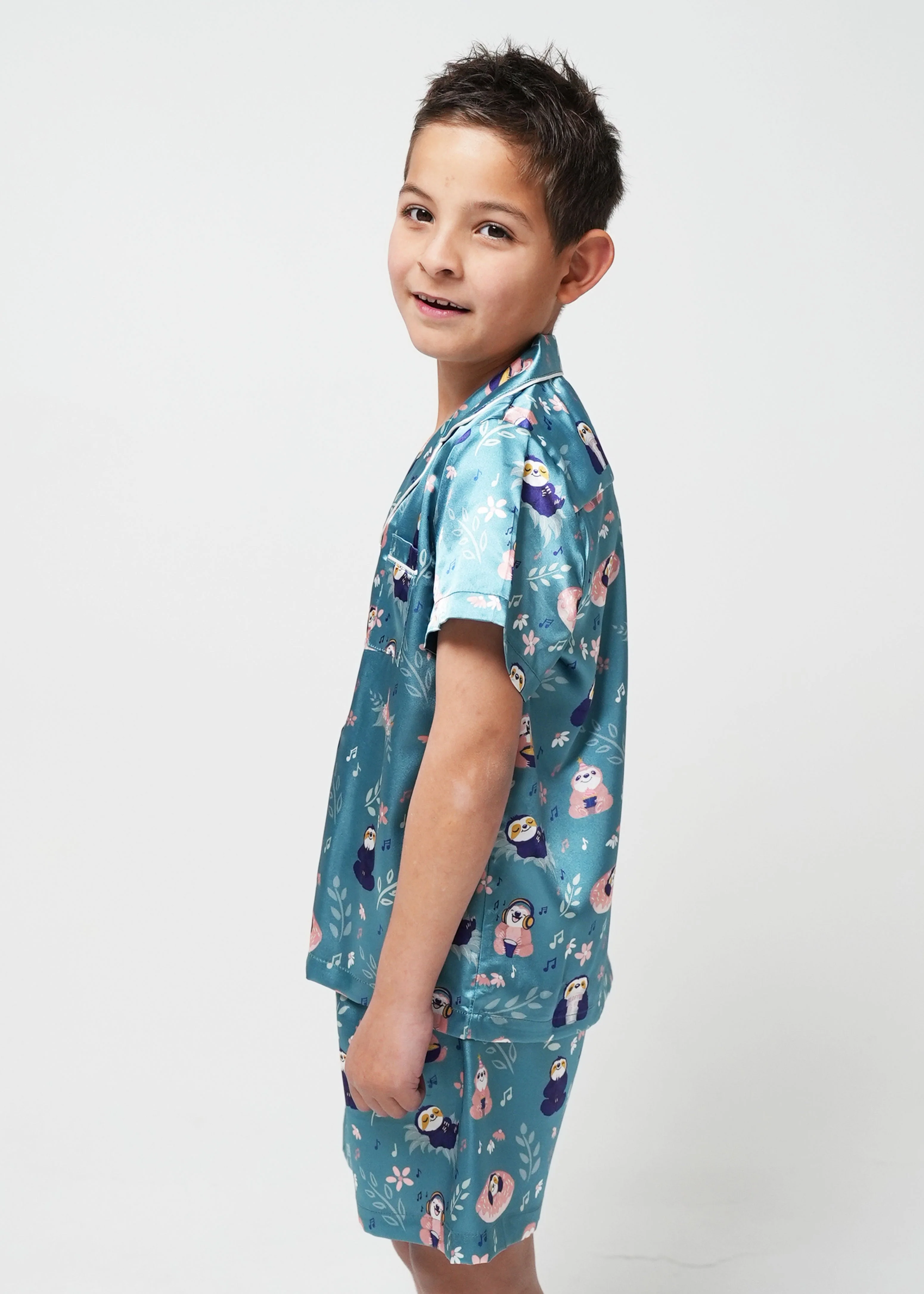 Boys Slothee Satin Short Pajama Set - Image 4