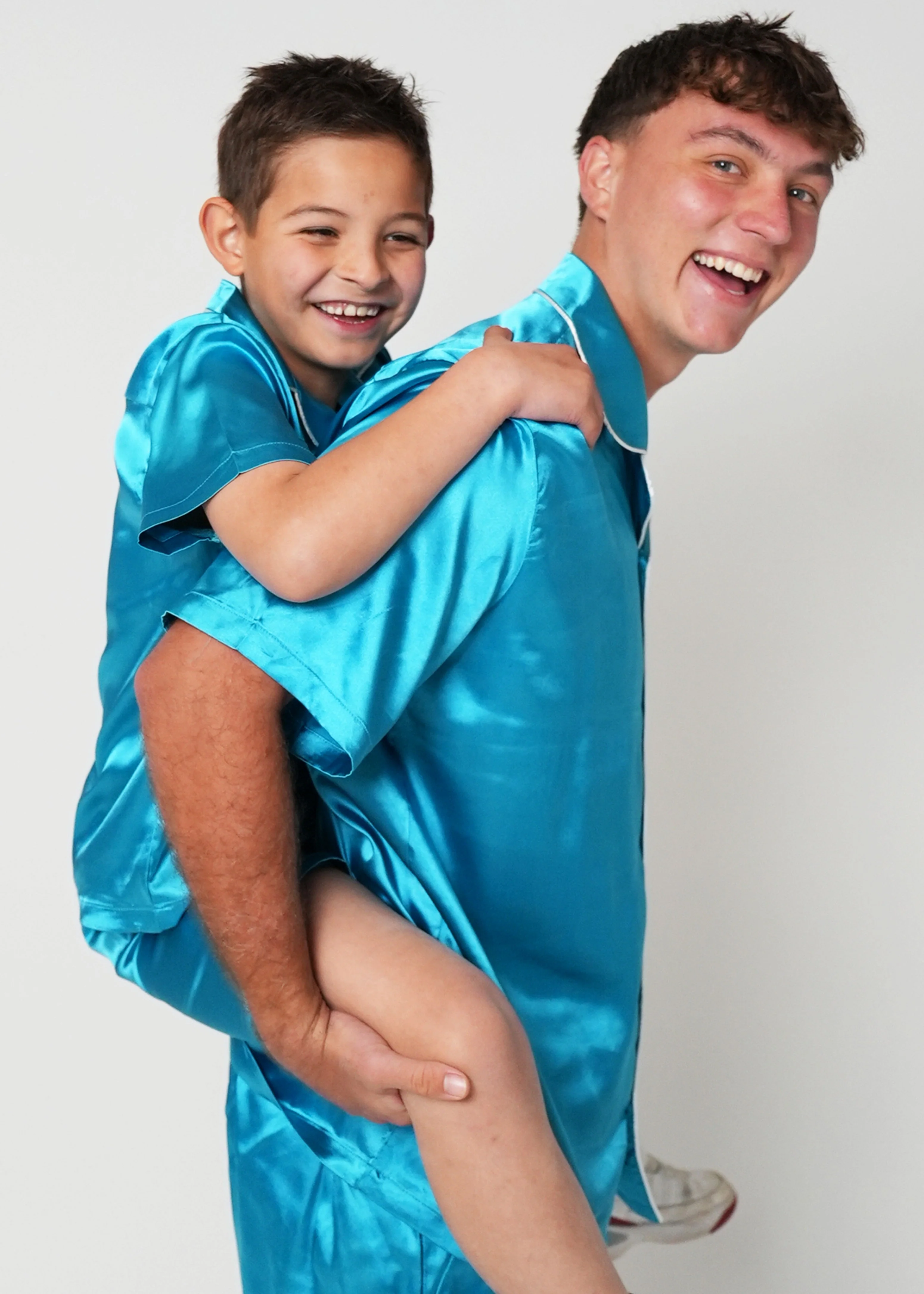 Boys Turquoise Satin Short Pajama Set - Image 3