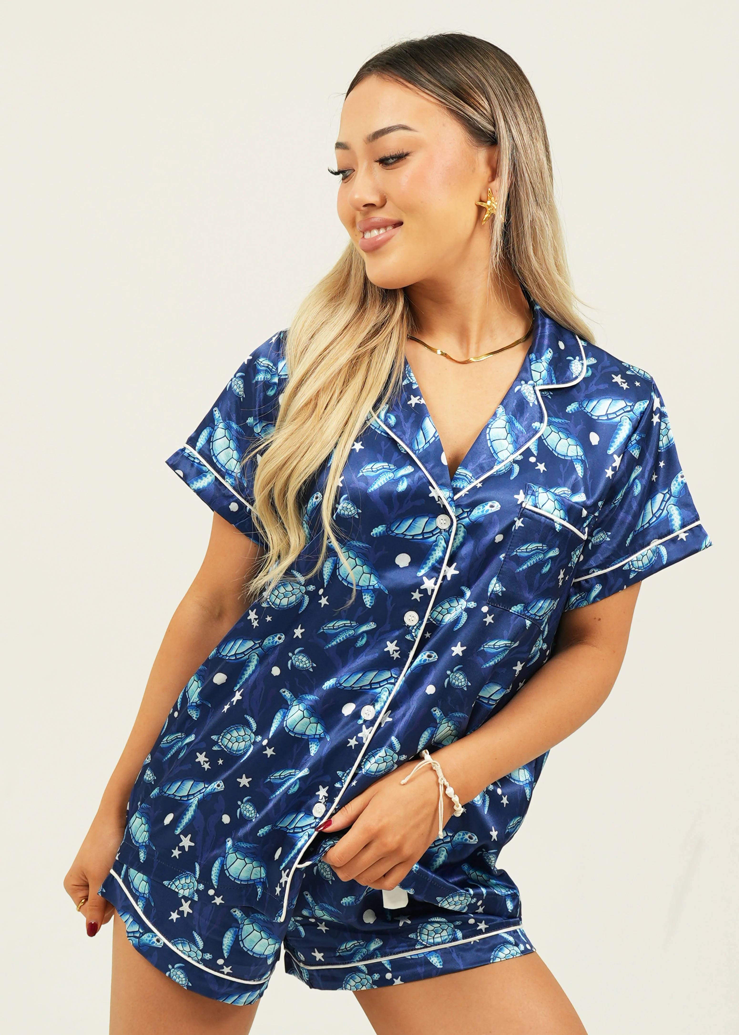 Find the Current Navy Satin Short Pajama Set