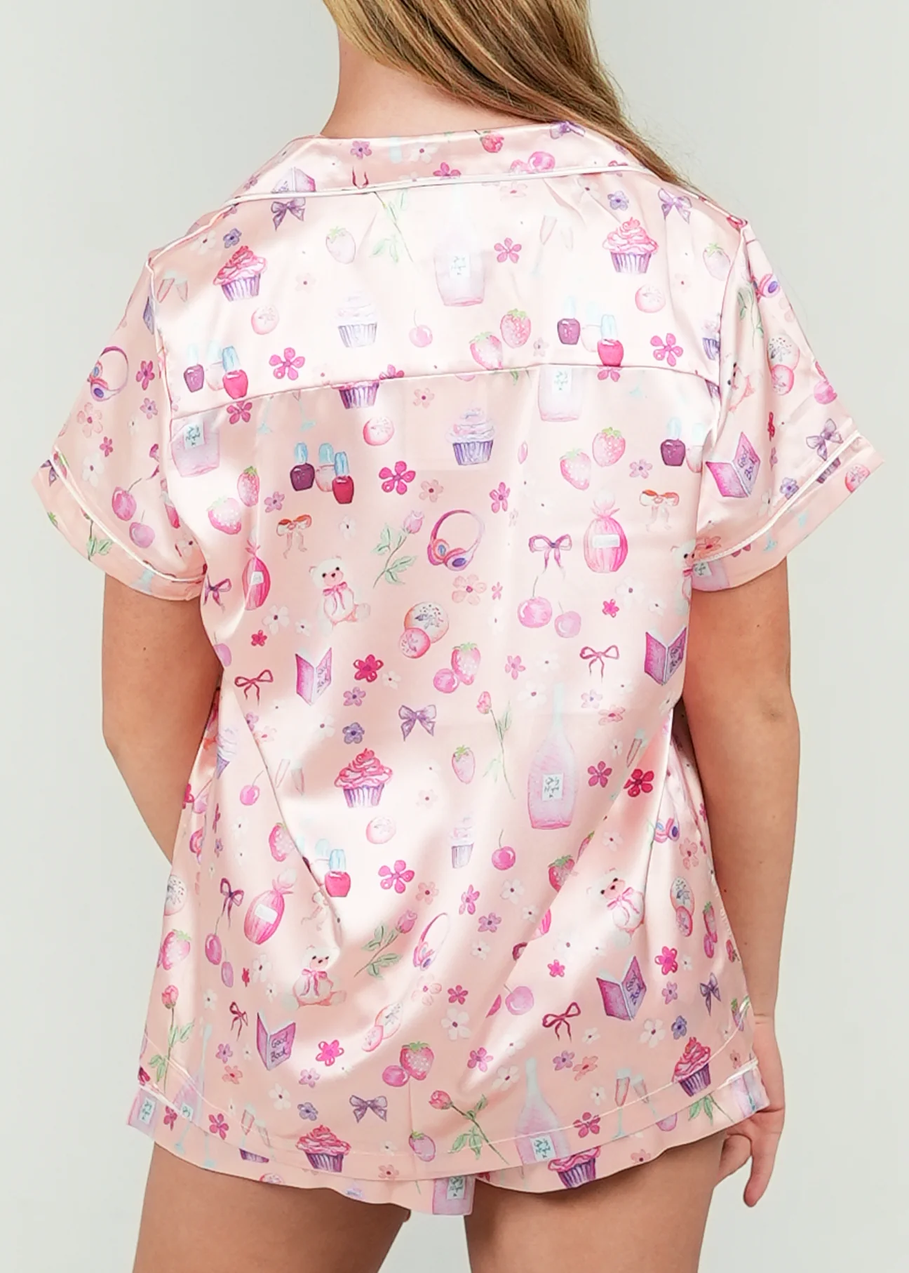 Girls - Girls Night In Short Satin Pajama Set Peach - Image 3
