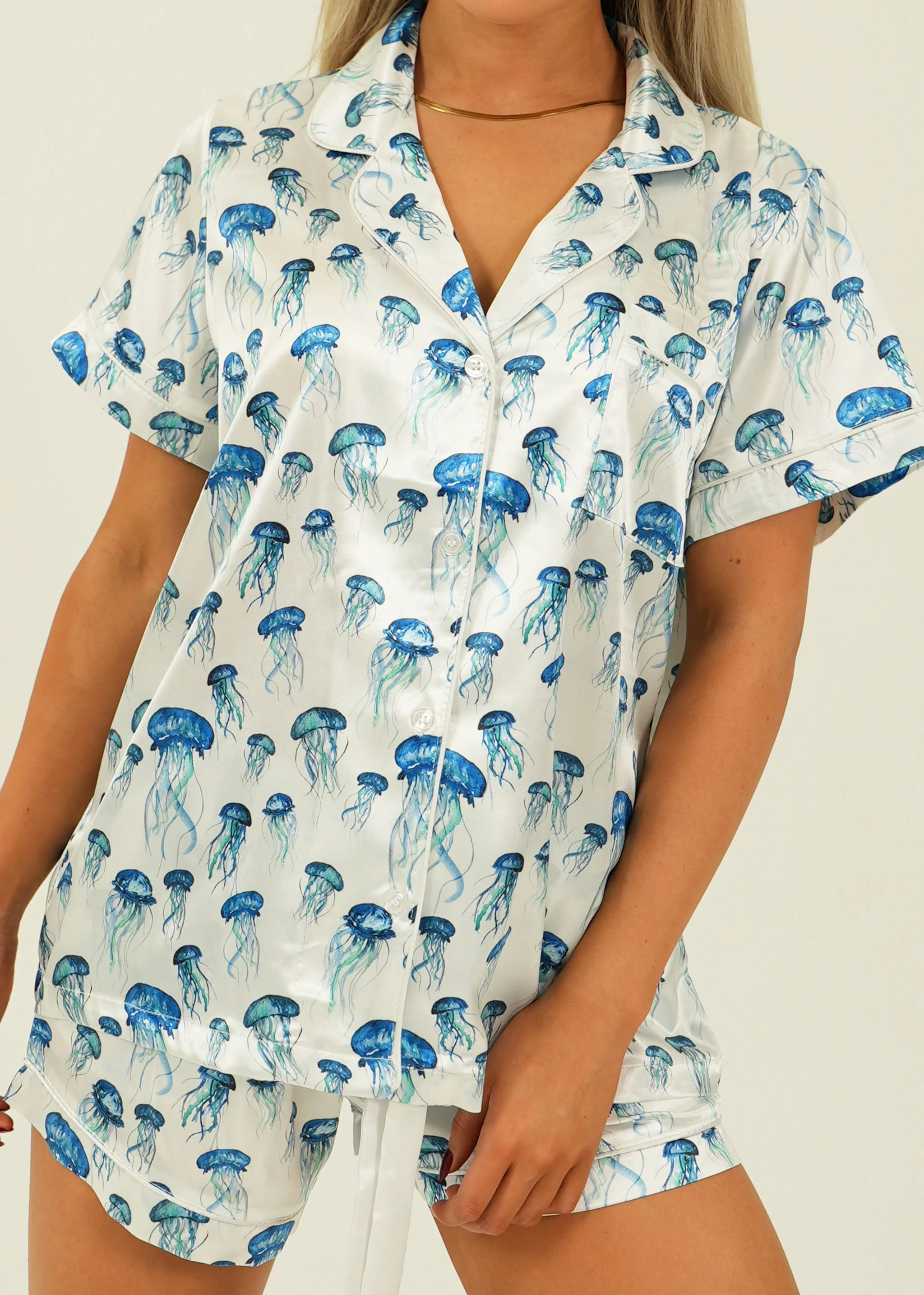 Girls Jellyfish Satin Short Pajama Set - Image 4