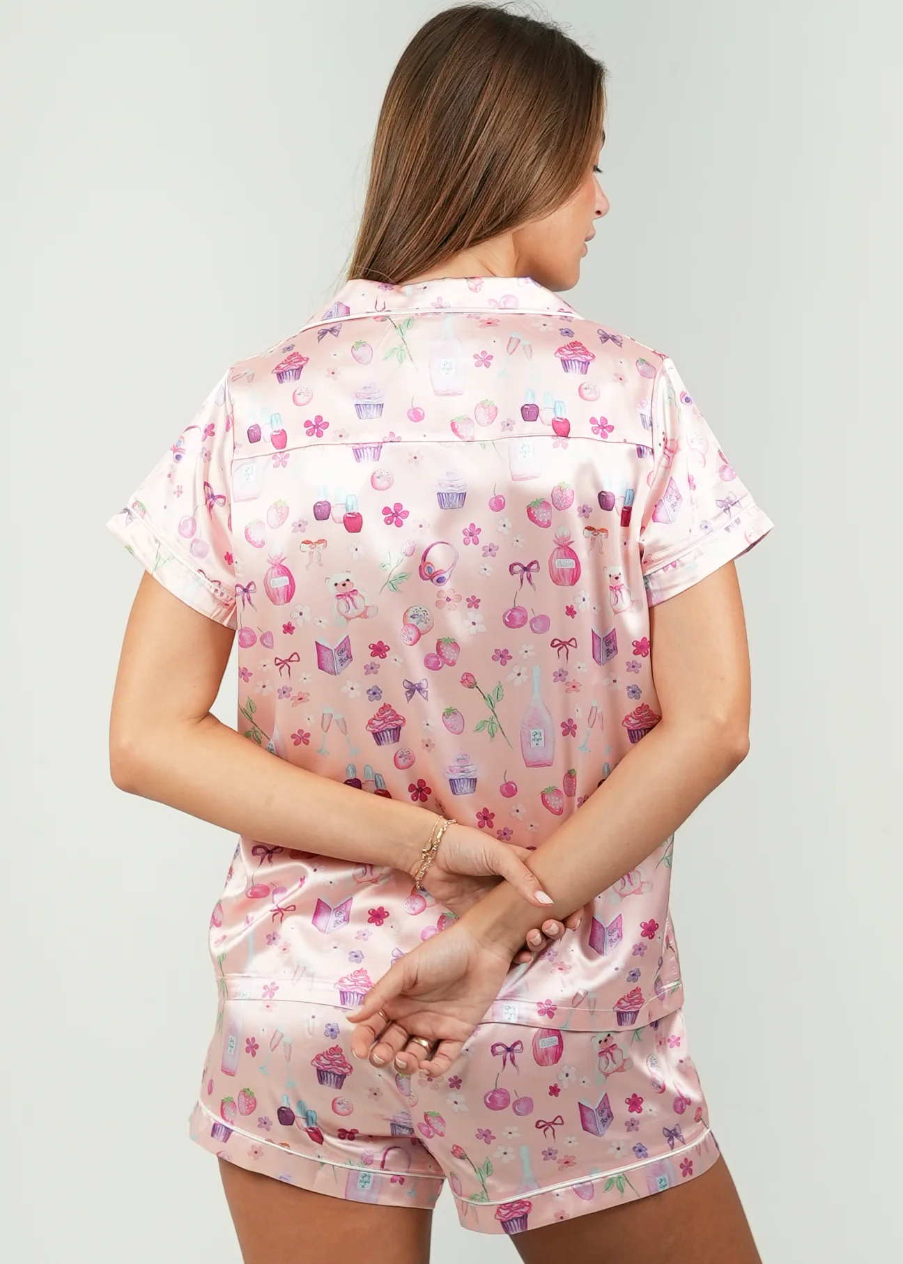 Girls Night In Short Satin Pajama Set - Peach - Image 5