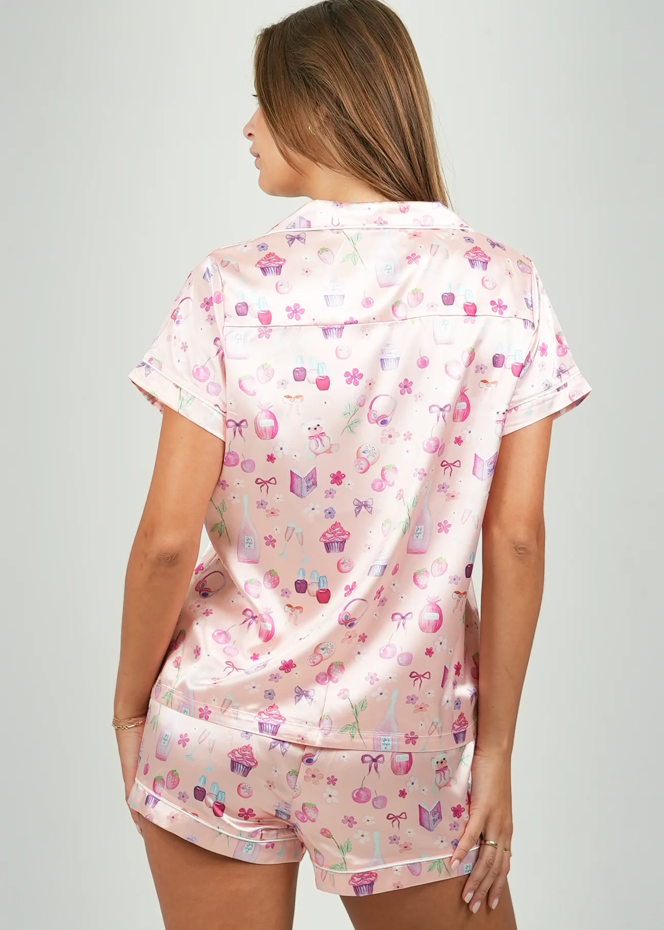 Girls Night In Short Satin Pajama Set - Peach - Image 6