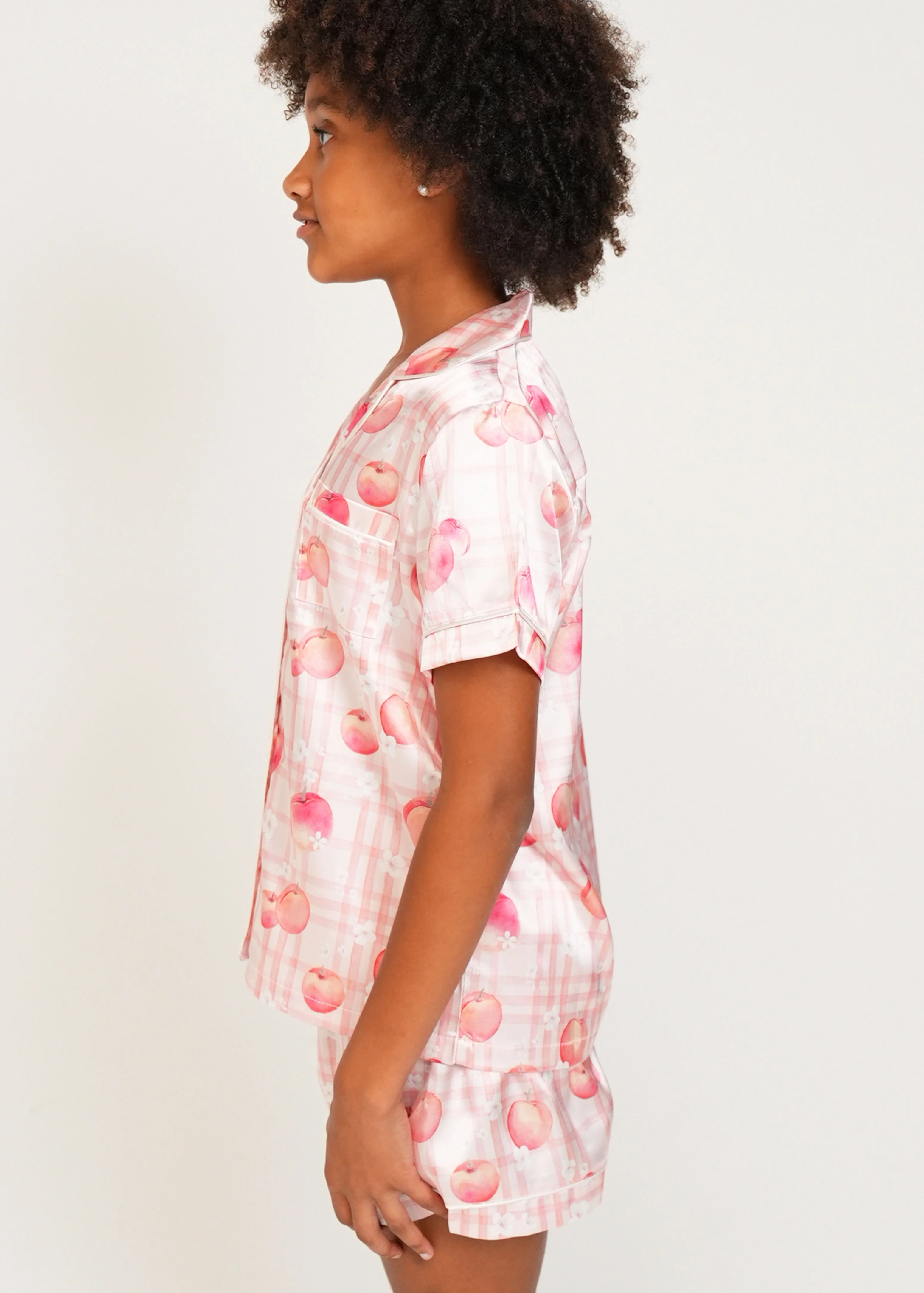 Girls Peaches Satin Short Pj Set - Image 4