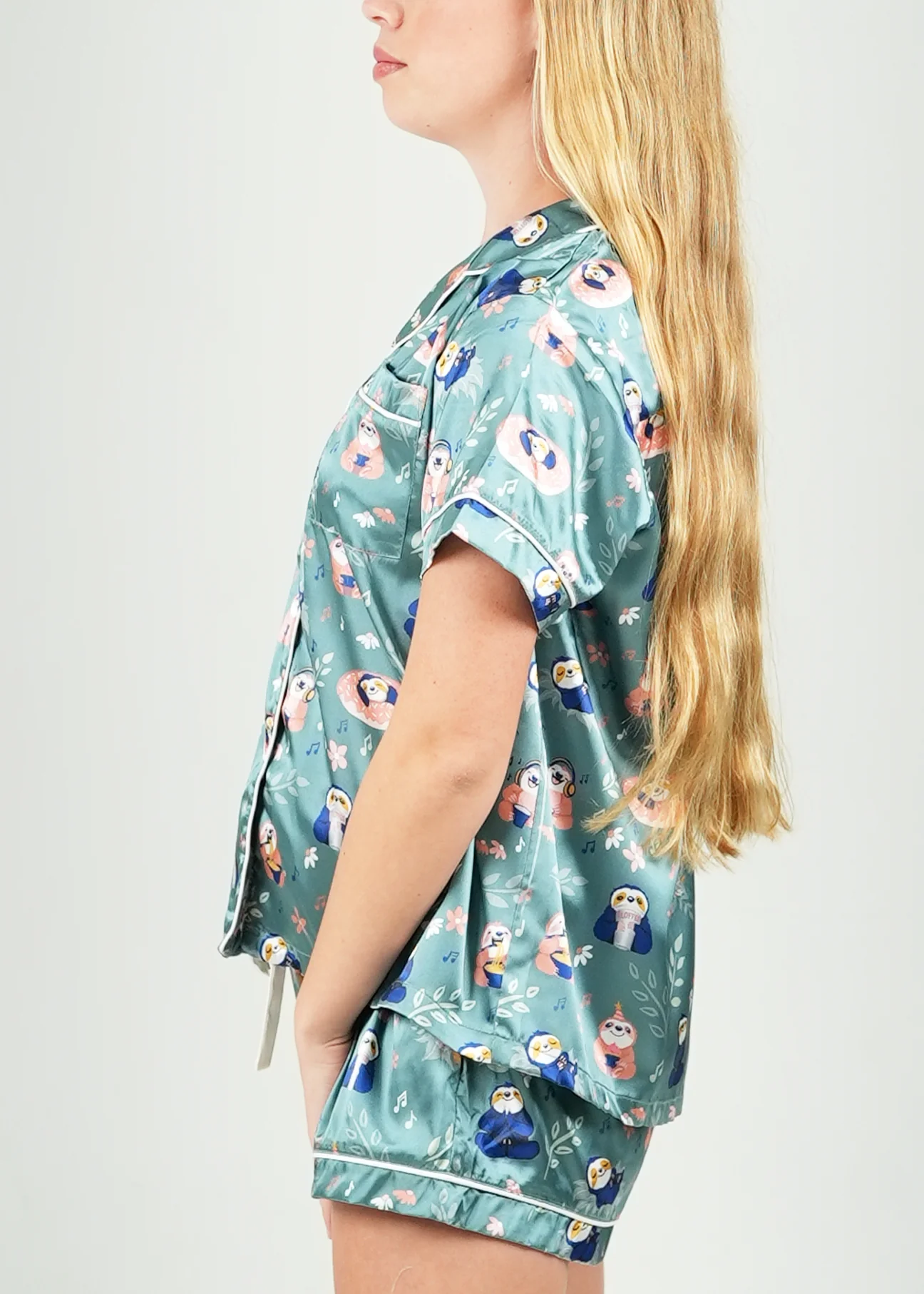 Girls Slothee Short Satin Pajama Set - Image 3