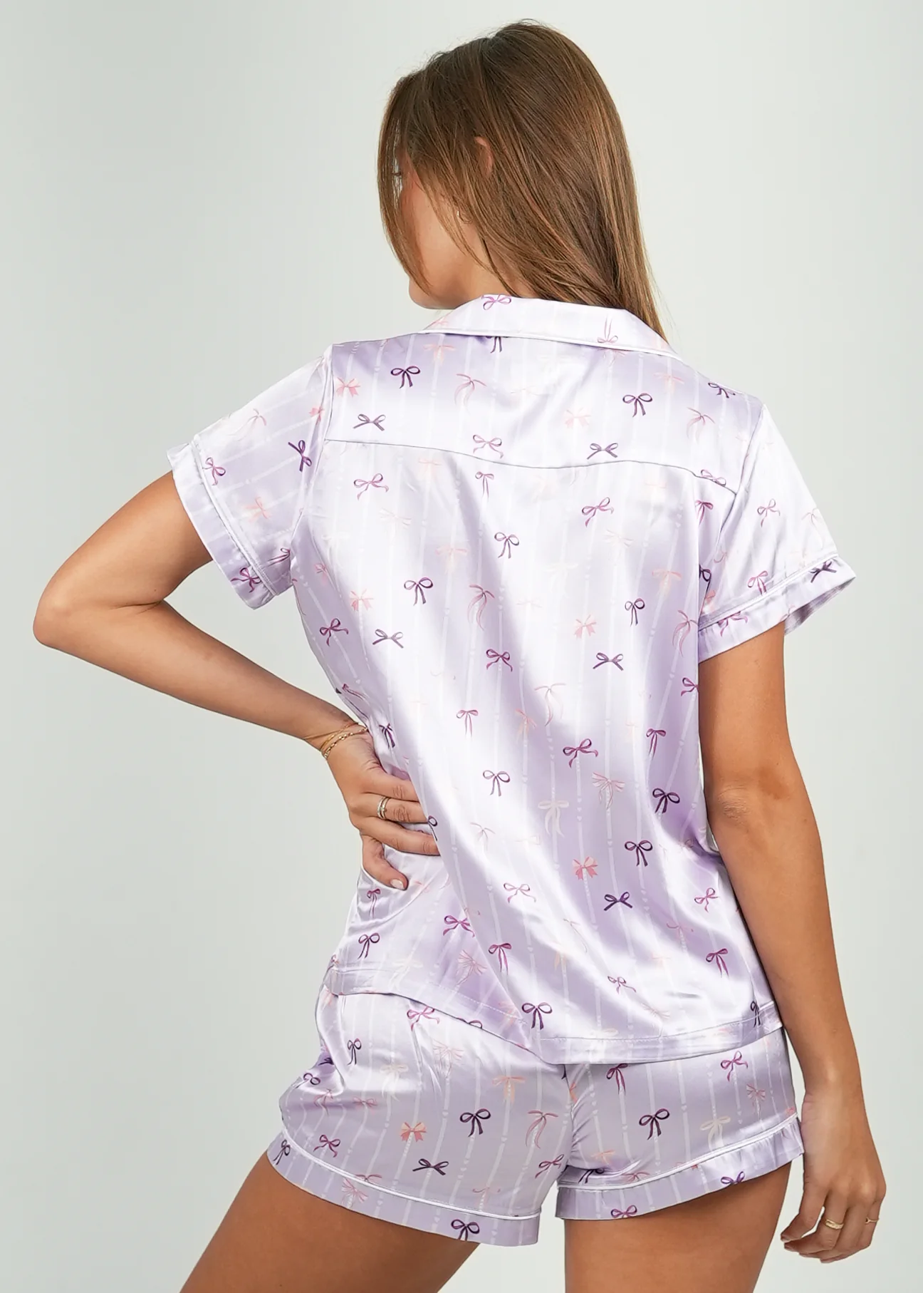 Lilac Ballet Bows Satin Short Pajama Set - Image 7