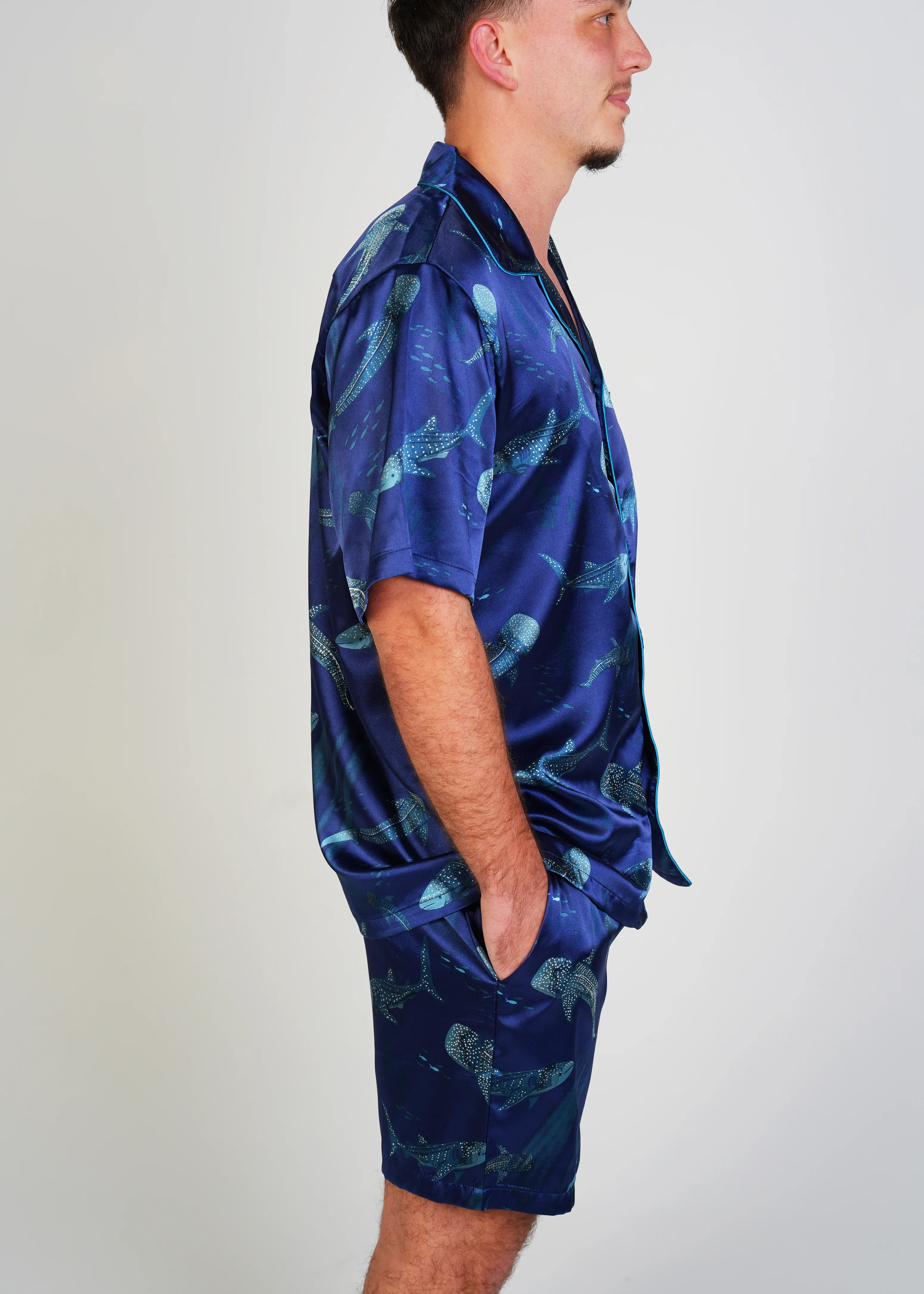 Mens Creatures Of The Deep Satin Short Pajama Set - Image 4
