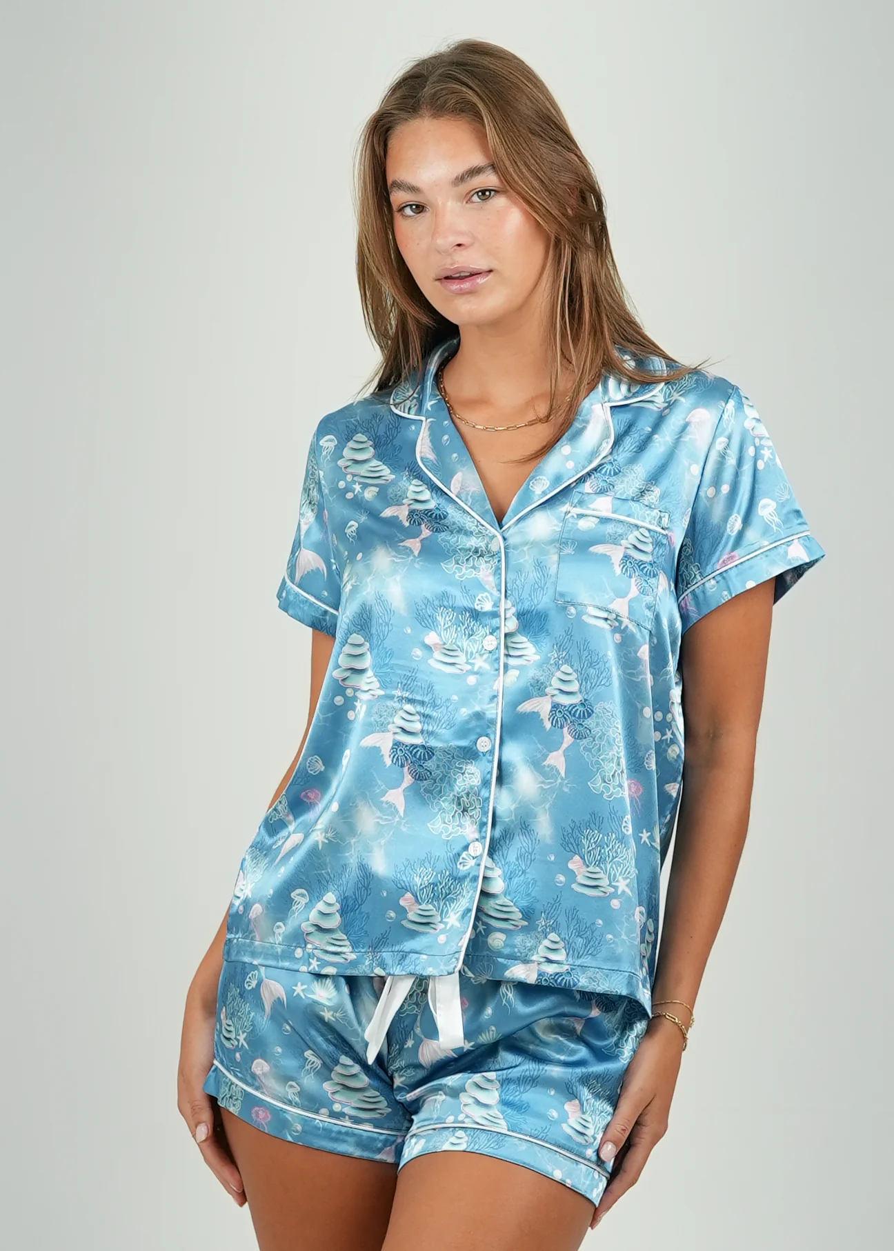 Mermaid Glow Short Satin Pajama Set - Image 4