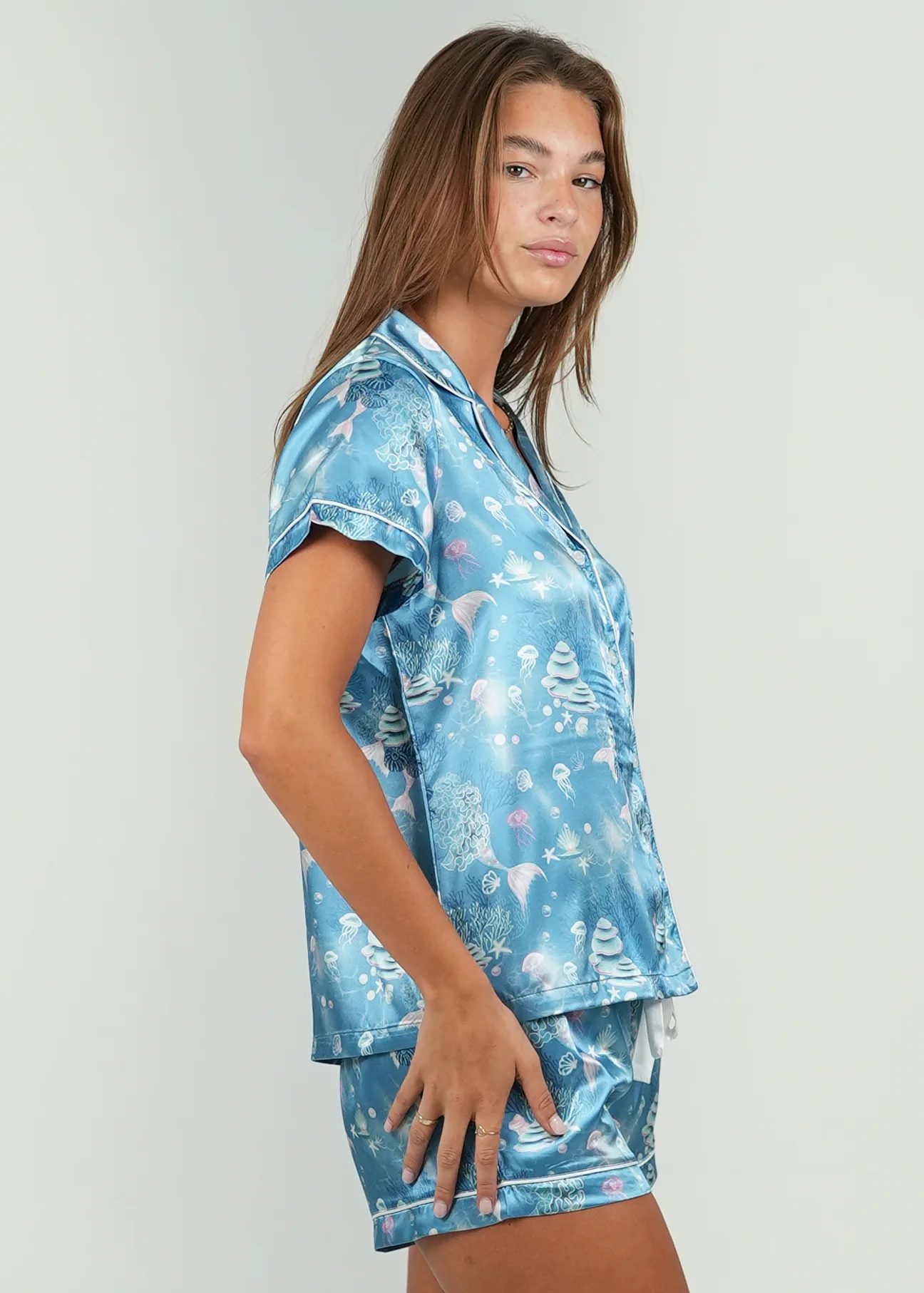 Mermaid Glow Short Satin Pajama Set - Image 5