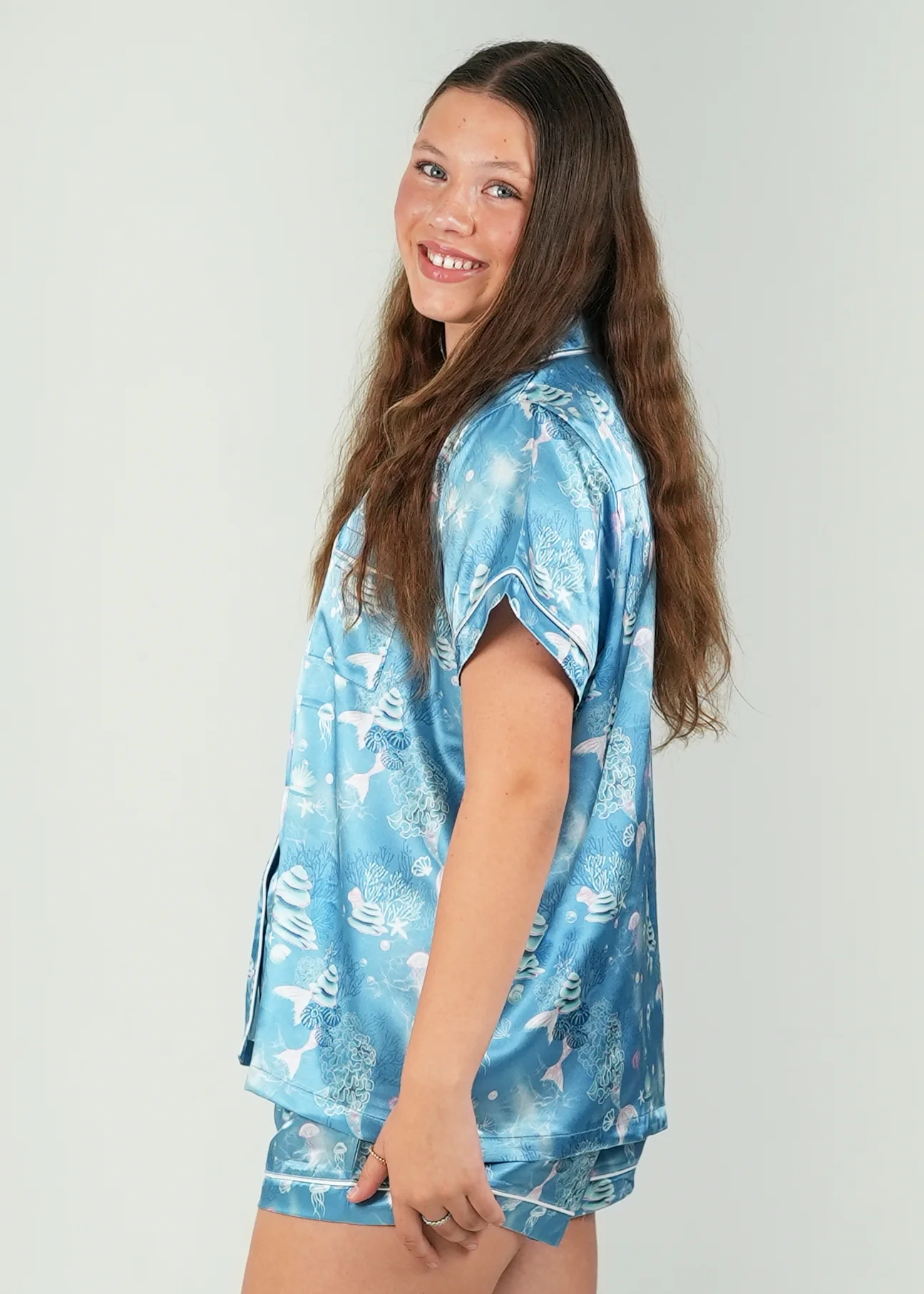Mermaid Glow Short Satin Pajama Set - Image 9