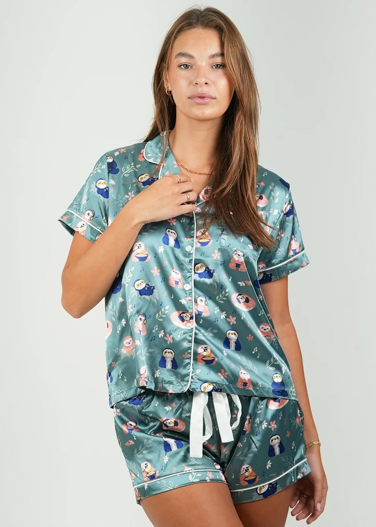 Slothee Short Satin Pajama Set - Image 5