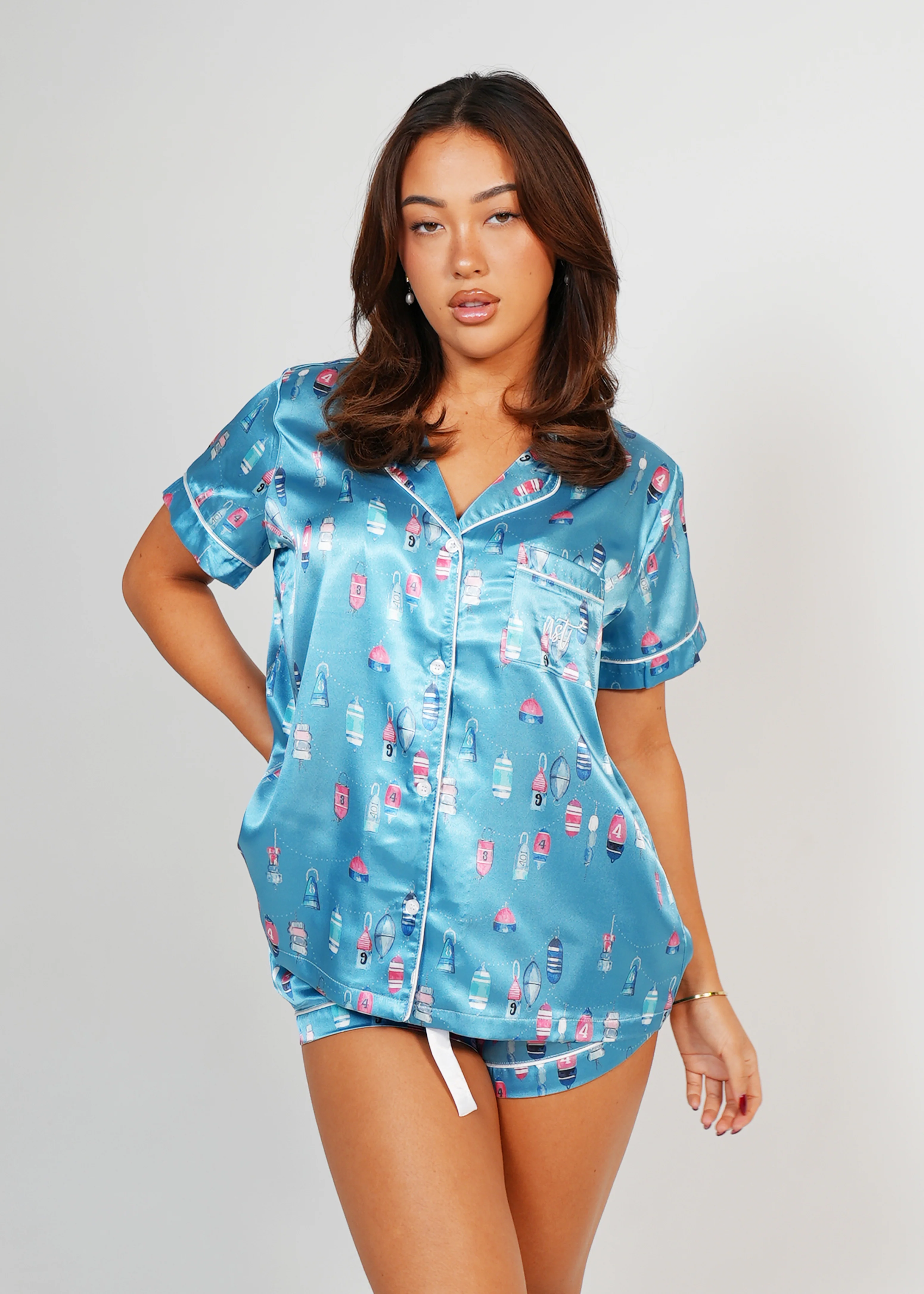 Womens Buoy Oh Buoy Satin Short PJ Set - Image 3