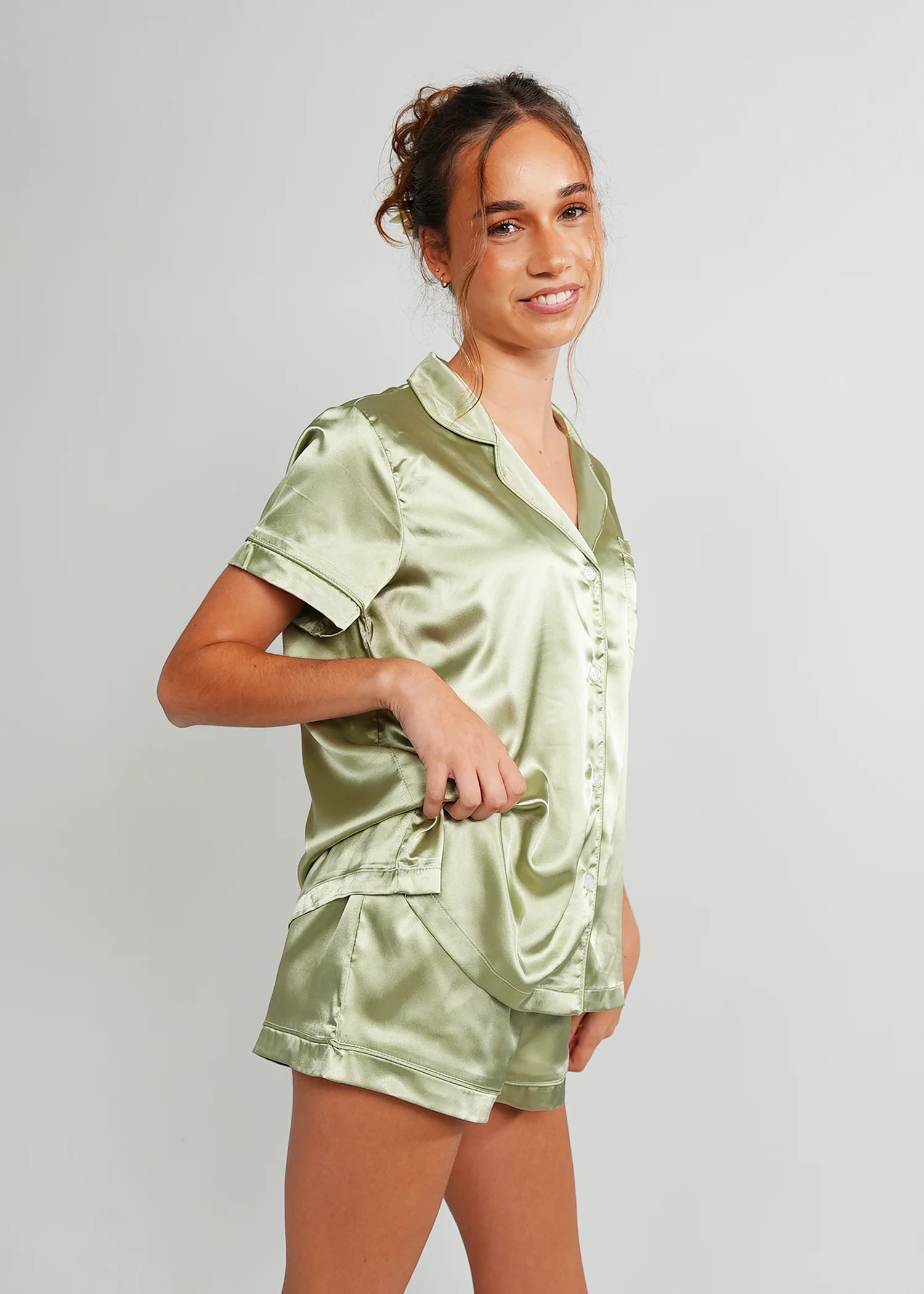 Womens Gum Leaf Satin Short PJ Set - Image 4